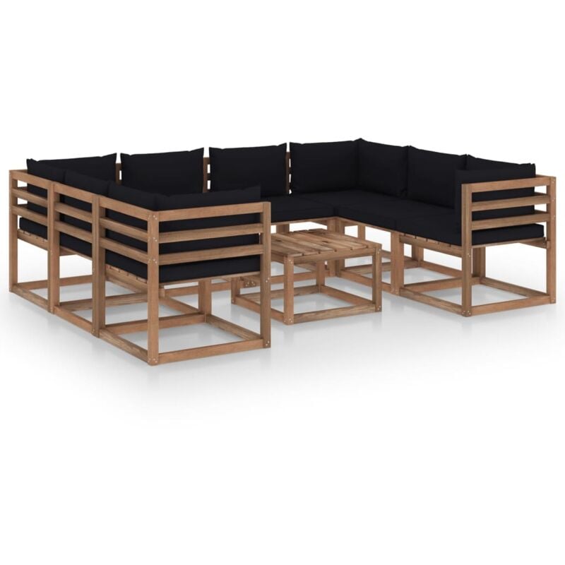 

vidaXL Juego de muebles de jardín 9 piezas con cojines negro - Marrón