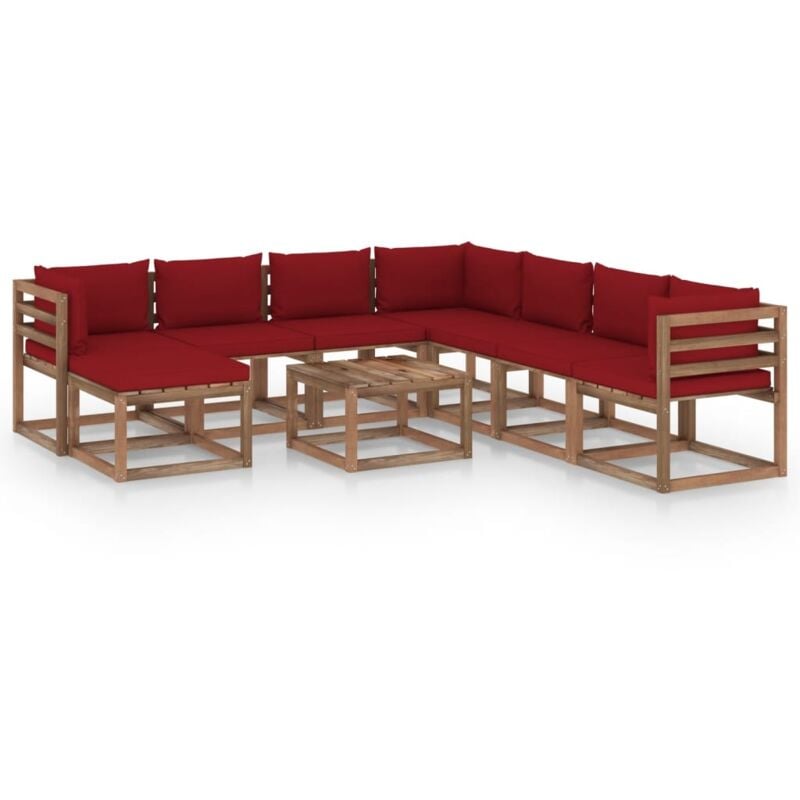 

vidaXL Juego de muebles de jardín 9 piezas con cojines rojo vino tinto - Marrón