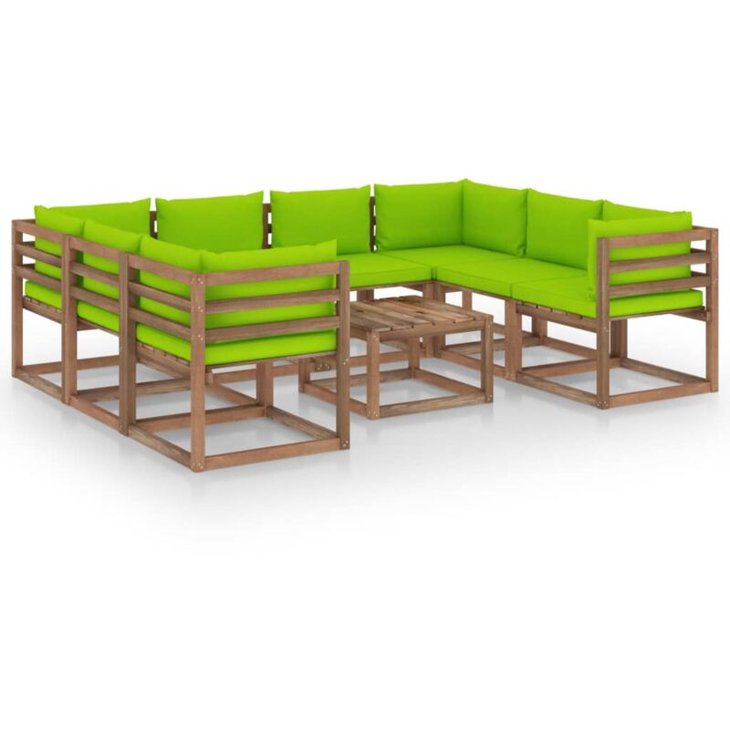 

vidaXL Juego de muebles de jardín 9 piezas con cojines verde brillante - Marrón
