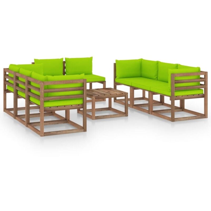 

vidaXL Juego de muebles de jardín 9 piezas con cojines verde brillante - Marrón
