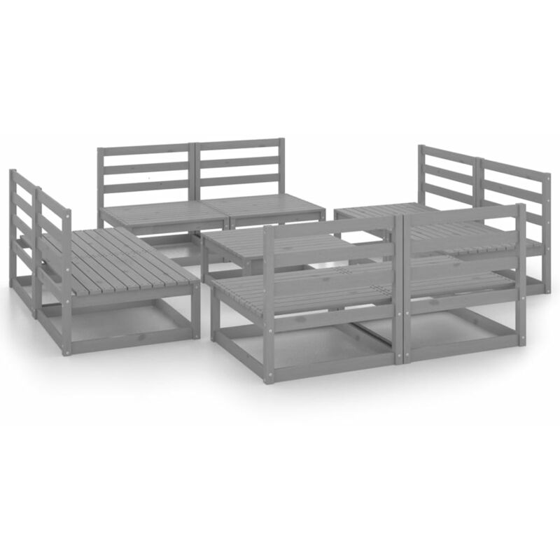 

vidaXL Juego de muebles de jardín 9 piezas gris madera maciza de pino - Gris