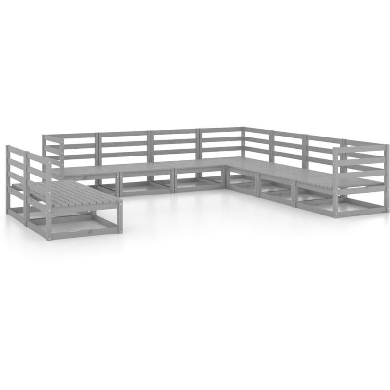 

vidaXL Juego de muebles de jardín 9 piezas gris madera maciza de pino - Gris