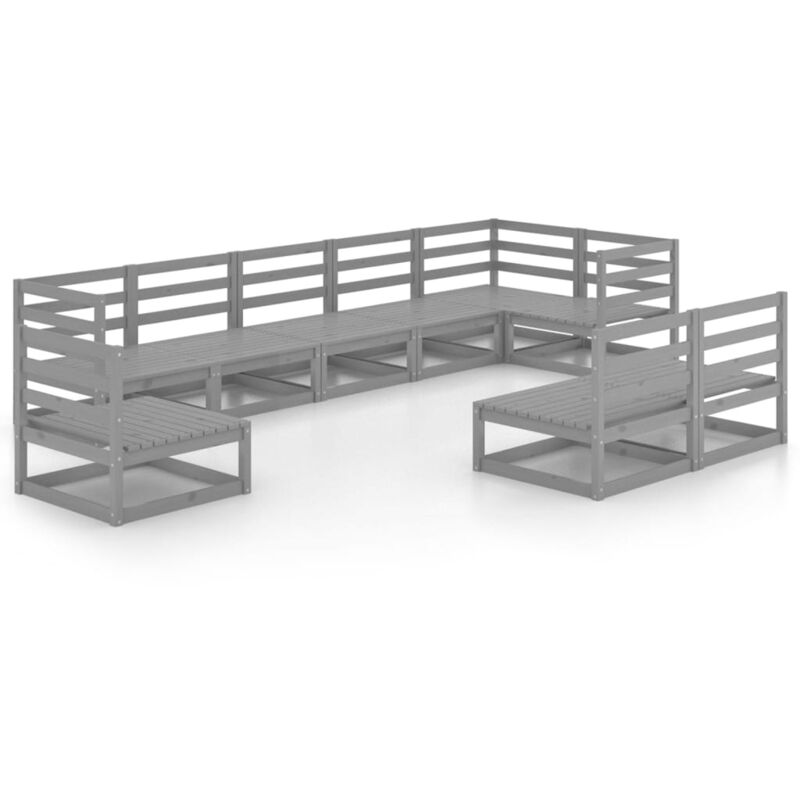 

vidaXL Juego de muebles de jardín 9 piezas gris madera maciza de pino - Gris