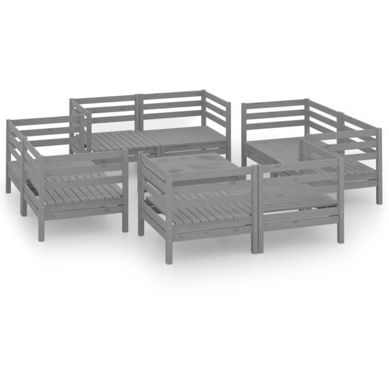 

Vidaxl - Juego de muebles de jardín 9 piezas madera maciza de pino gris - Gris