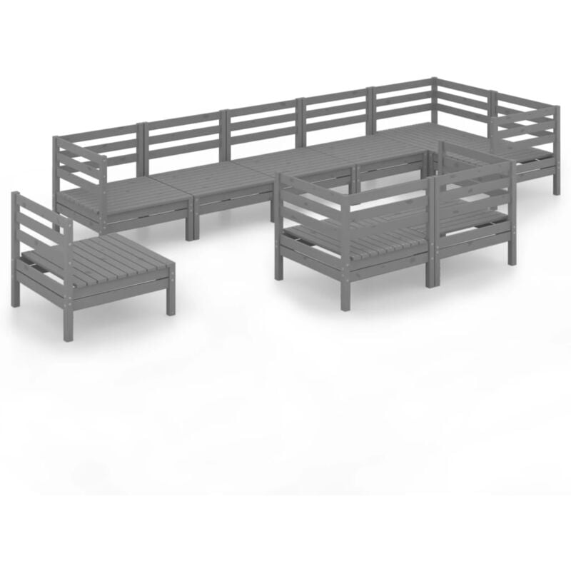 

Vidaxl - Juego de muebles de jardín 9 piezas madera maciza de pino gris - Gris