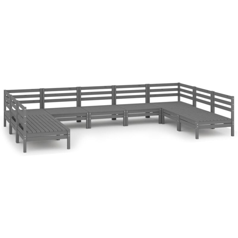 

Vidaxl - Juego de muebles de jardín 9 piezas madera maciza de pino gris - Gris