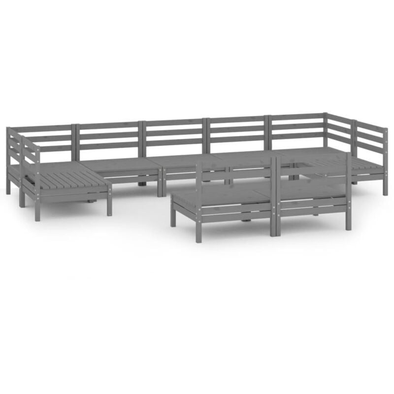 

vidaXL Juego de muebles de jardín 9 piezas madera maciza de pino gris - Gris