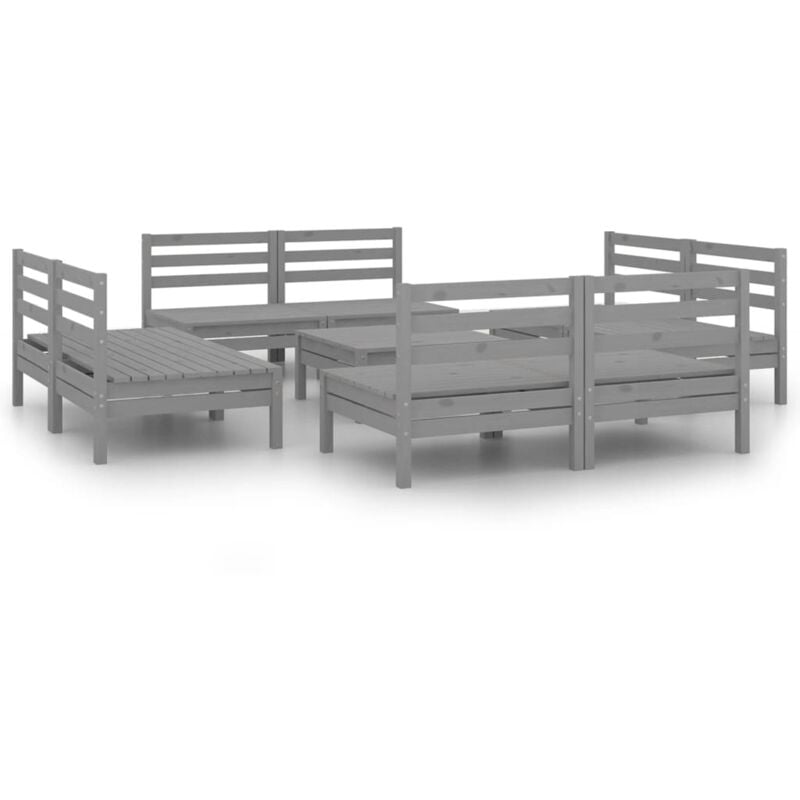 

Vidaxl - Juego de muebles de jardín 9 piezas madera maciza de pino gris - Gris