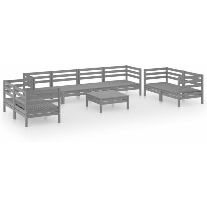 

Vidaxl - Juego de muebles de jardín 9 piezas madera maciza de pino gris - Gris