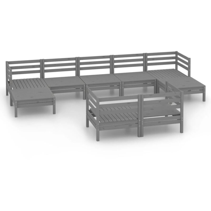 

vidaXL Juego de muebles de jardín 9 piezas madera maciza de pino gris - Gris
