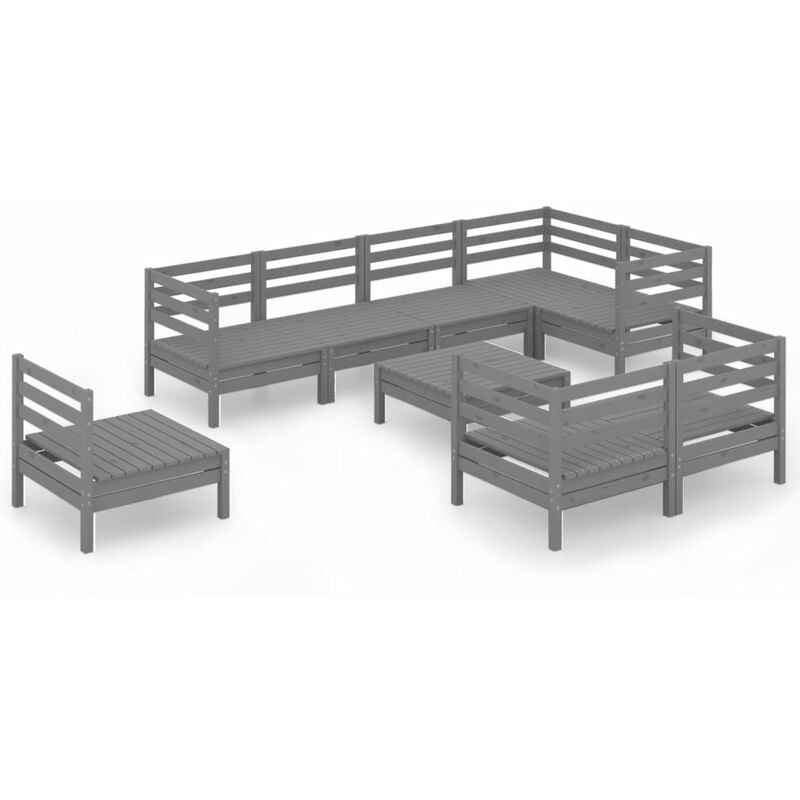 

vidaXL Juego de muebles de jardín 9 piezas madera maciza de pino gris - Gris
