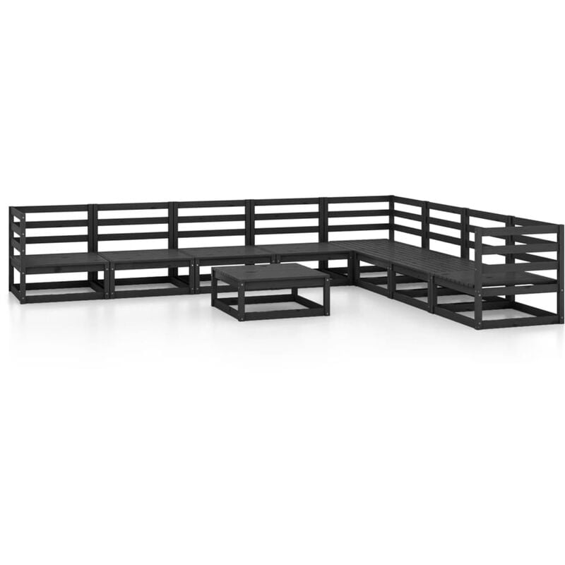 

Vidaxl - Juego de muebles de jardín 9 piezas negro madera maciza de pino - Negro