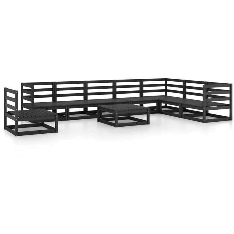 

Vidaxl - Juego de muebles de jardín 9 piezas negro madera maciza de pino - Negro