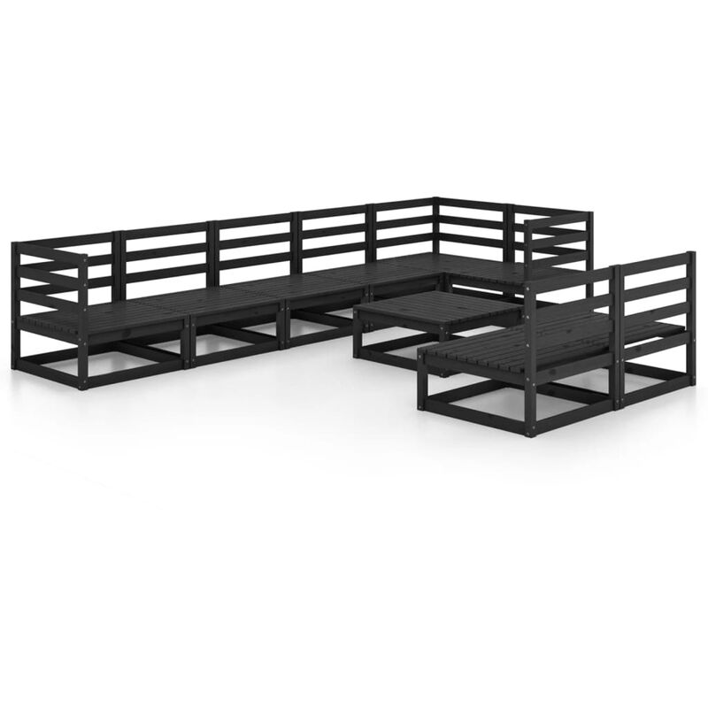 

Vidaxl - Juego de muebles de jardín 9 piezas negro madera maciza de pino - Negro