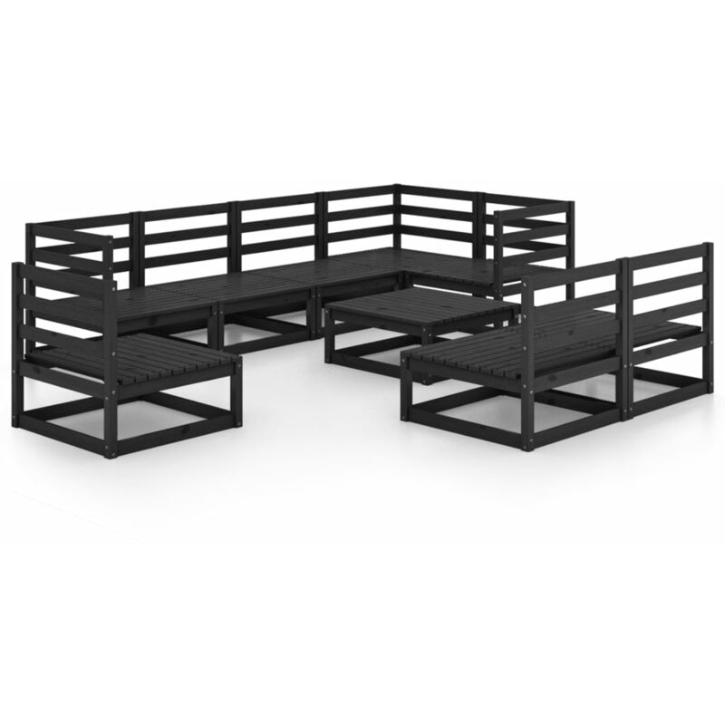 

Vidaxl - Juego de muebles de jardín 9 piezas negro madera maciza de pino - Negro