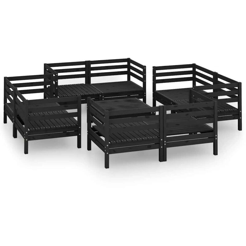 

vidaXL Juego de muebles de jardín 9 pzas madera de pino maciza negro - Negro