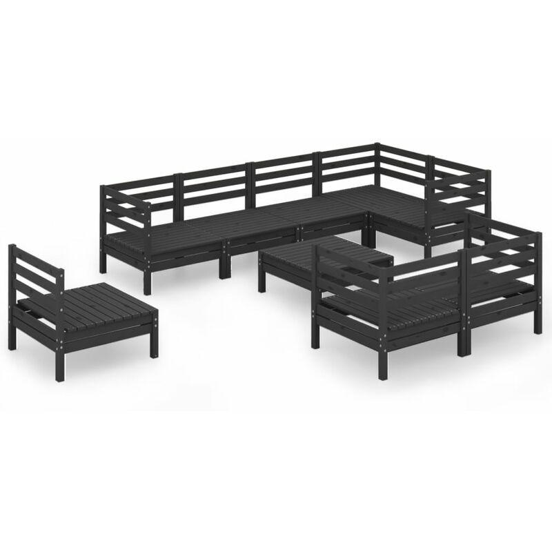 

Vidaxl - Juego de muebles de jardín 9 pzas madera de pino maciza negro - Negro