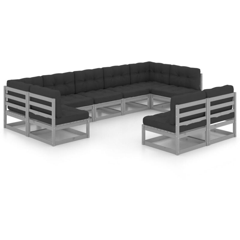 

Juego de muebles de jardín 9 pzas y cojines gris madera pino - Gris - Vidaxl