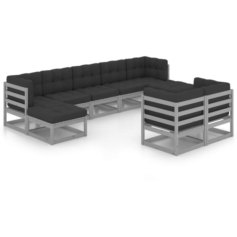 

Juego de muebles de jardín 9 pzas y cojines gris madera pino - Gris - Vidaxl