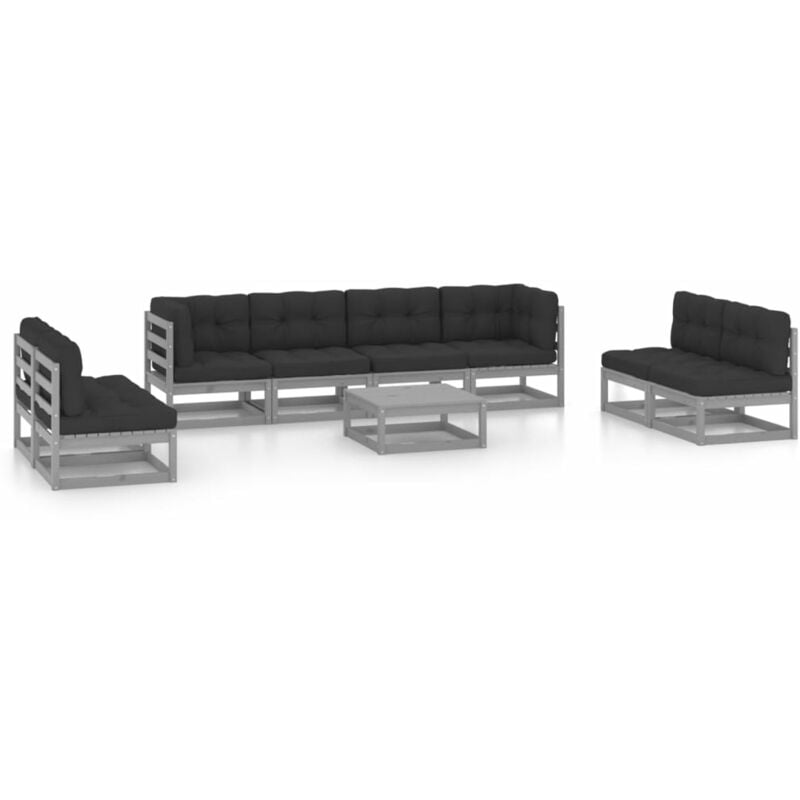 

Juego de muebles de jardín 9 pzas y cojines gris madera pino - Gris - Vidaxl