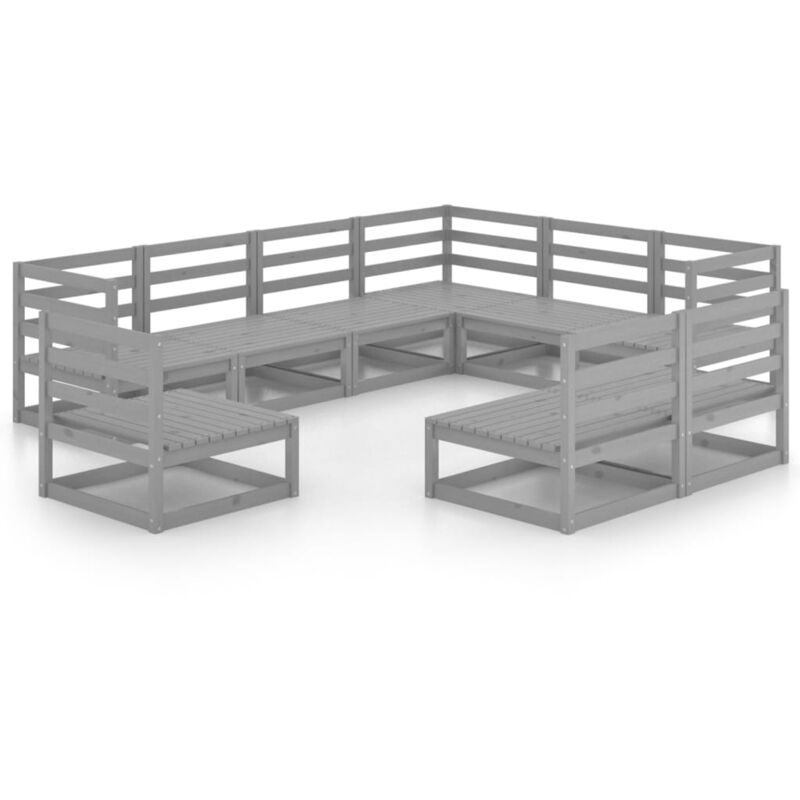 

vidaXL Juego de muebles de jardín 9 pzas y cojines gris madera pino - Gris