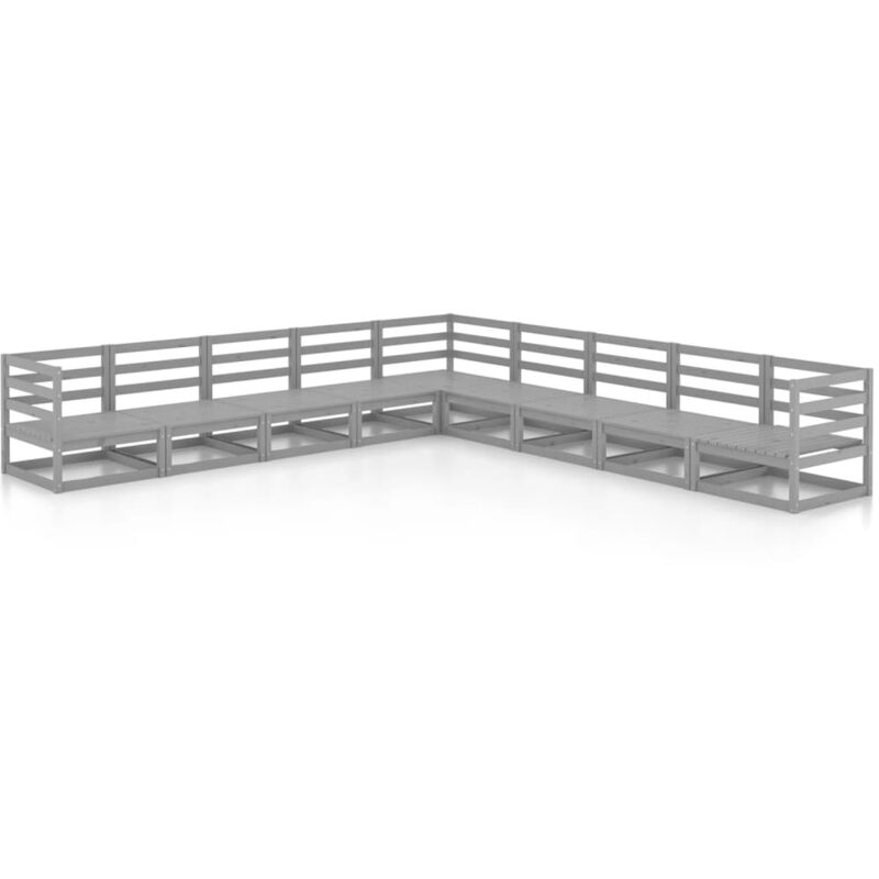 

vidaXL Juego de muebles de jardín 9 pzas y cojines gris madera pino - Gris