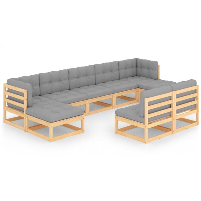 

Juego de muebles de jardín 9 pzas y cojines madera maciza pino - Marrón - Vidaxl