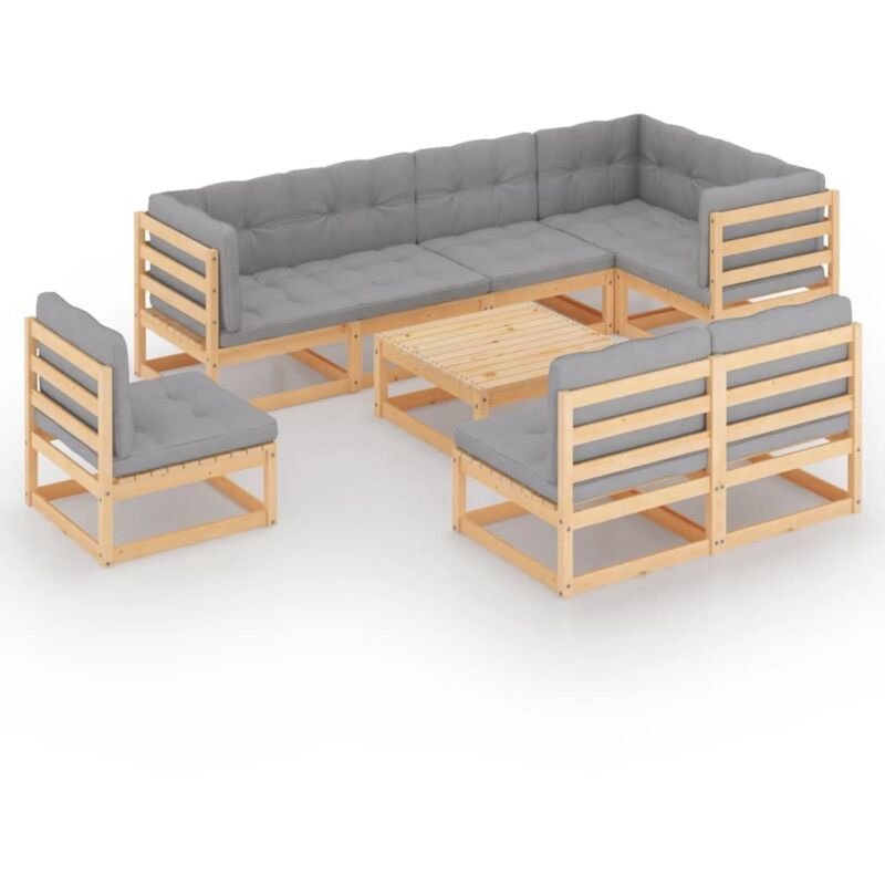 

Juego de muebles de jardín 9 pzas y cojines madera maciza pino - Marrón - Vidaxl