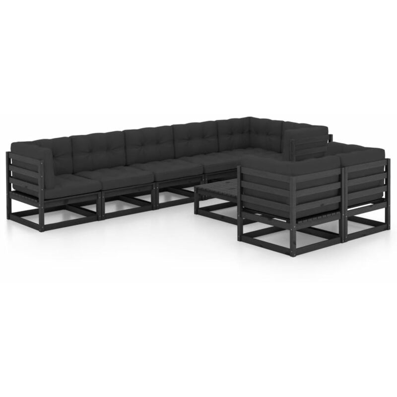

Juego de muebles de jardín 9 pzas y cojines madera maciza pino - Negro - Vidaxl
