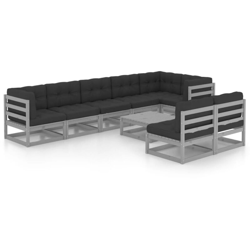 

Juego de muebles de jardín 9 pzas y cojines madera maciza pino - Gris - Vidaxl