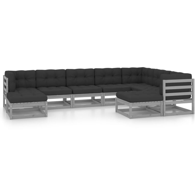 

vidaXL Juego de muebles de jardín 9 pzas y cojines madera pino - Gris