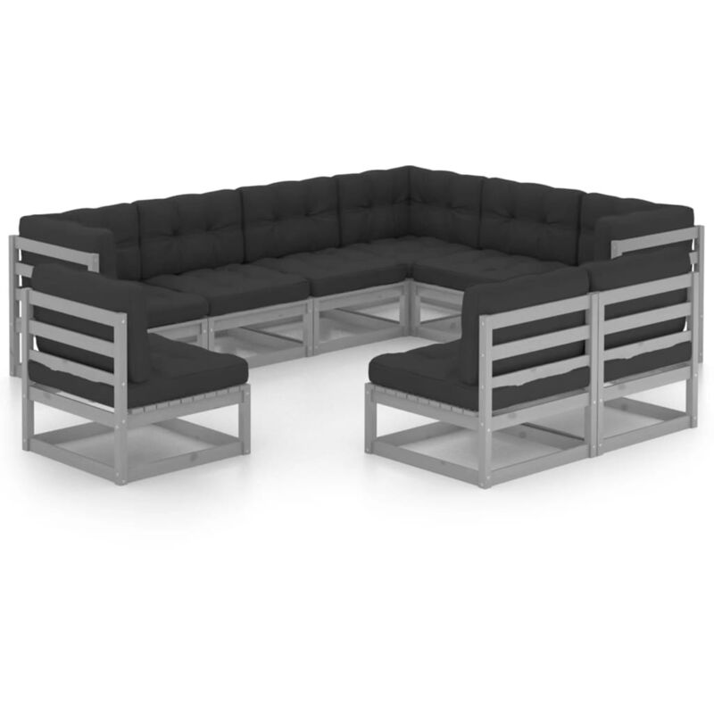 

Juego de muebles de jardín 9 pzas y cojines madera pino - Gris - Vidaxl