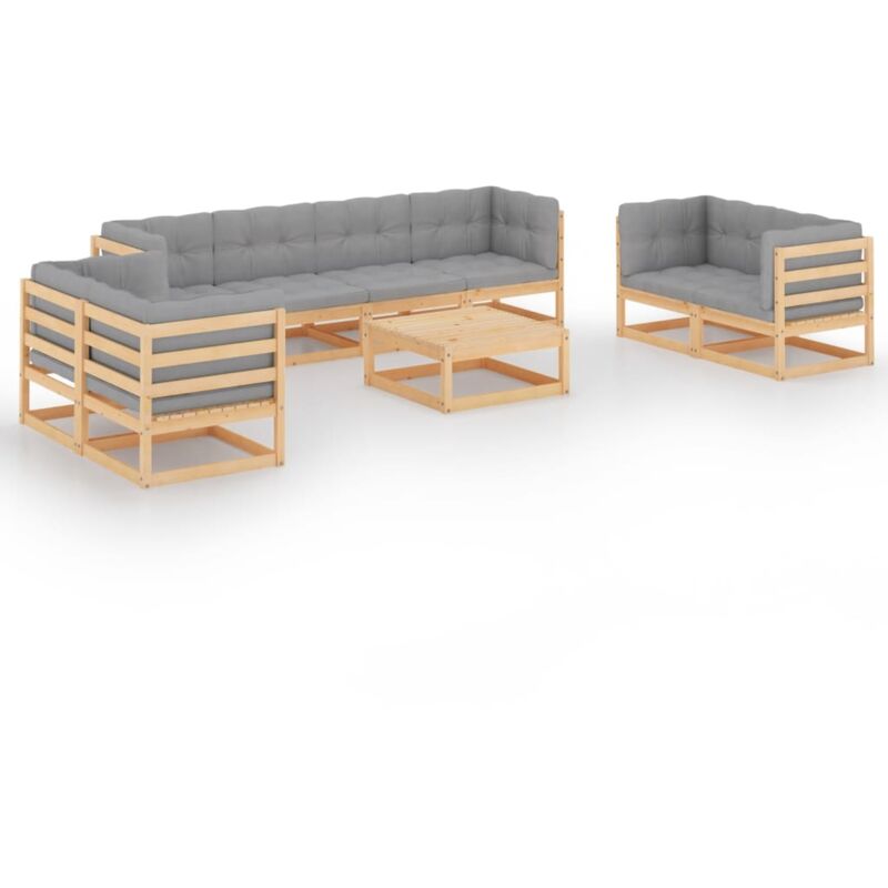 

vidaXL Juego de muebles de jardín 9 pzas y cojines madera pino maciza - Marrón