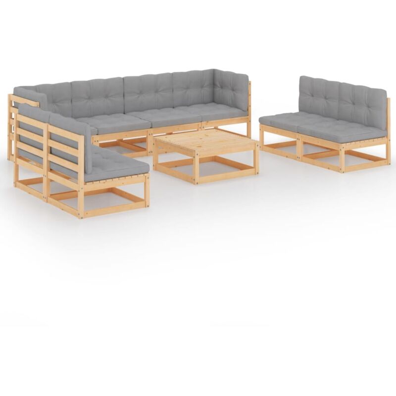 

Juego de muebles de jardín 9 pzas y cojines madera pino maciza - Marrón - Vidaxl