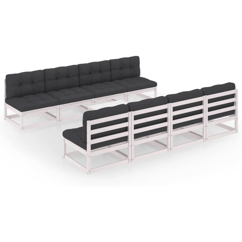

Juego de muebles de jardín 9 pzas y cojines madera pino maciza - Blanco - Vidaxl