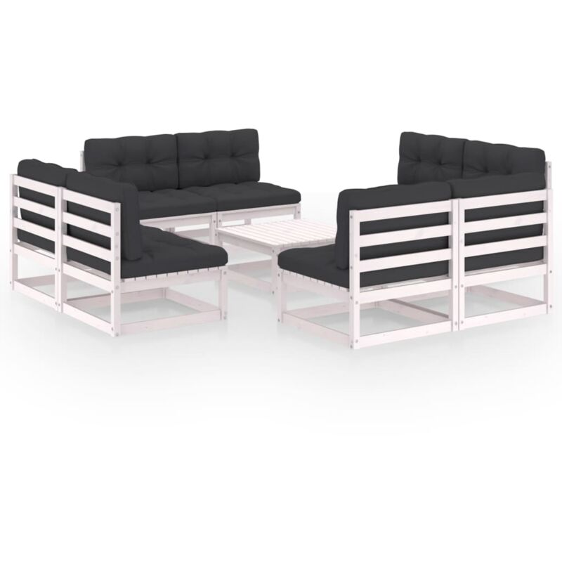 

Juego de muebles de jardín 9 pzas y cojines madera pino maciza - Blanco - Vidaxl