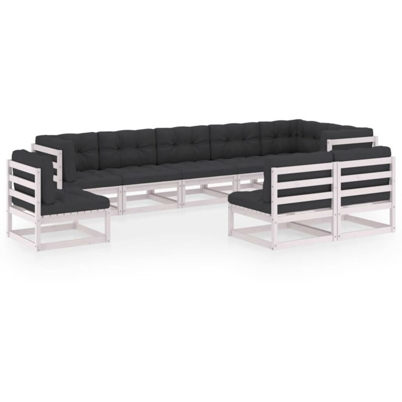 

Juego de muebles de jardín 9 pzas y cojines madera pino maciza - Blanco - Vidaxl