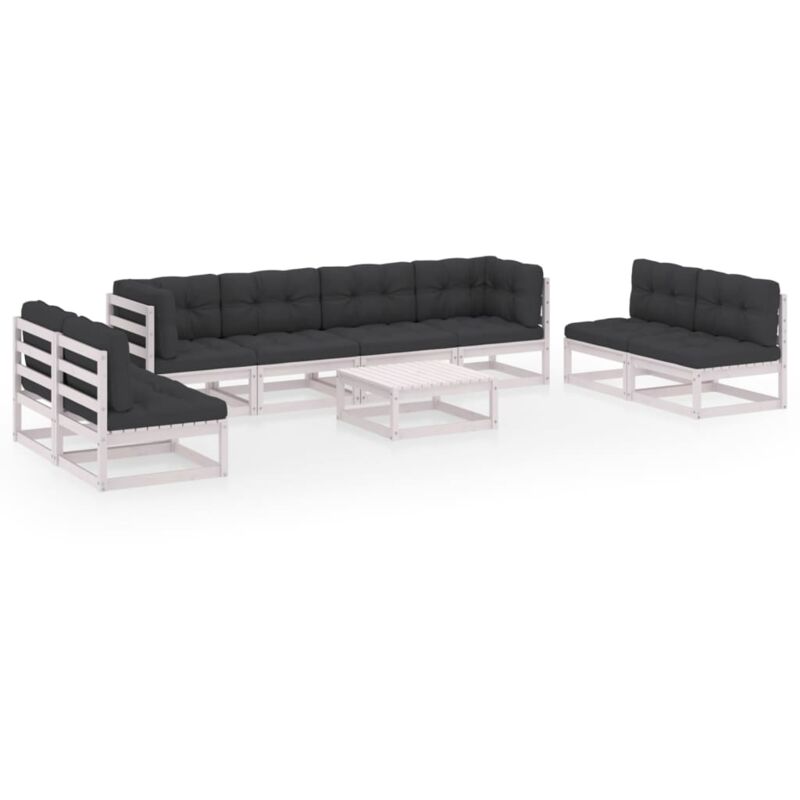 

Juego de muebles de jardín 9 pzas y cojines madera pino maciza - Blanco - Vidaxl