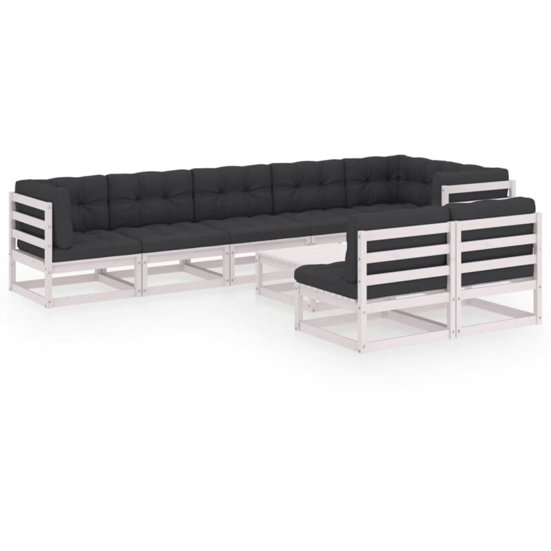 

vidaXL Juego de muebles de jardín 9 pzas y cojines madera pino maciza - Blanco