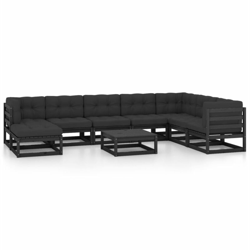

Juego de muebles de jardín 9 pzas y cojines madera pino maciza - Negro - Vidaxl