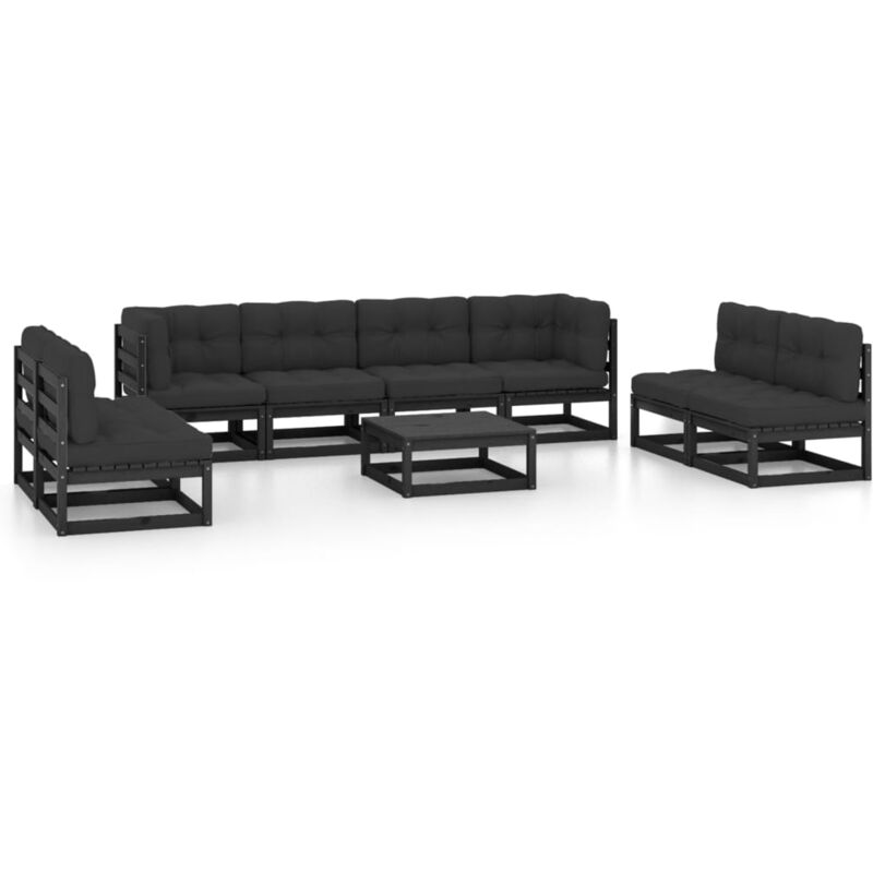 

Juego de muebles de jardín 9 pzas y cojines madera pino maciza - Negro - Vidaxl