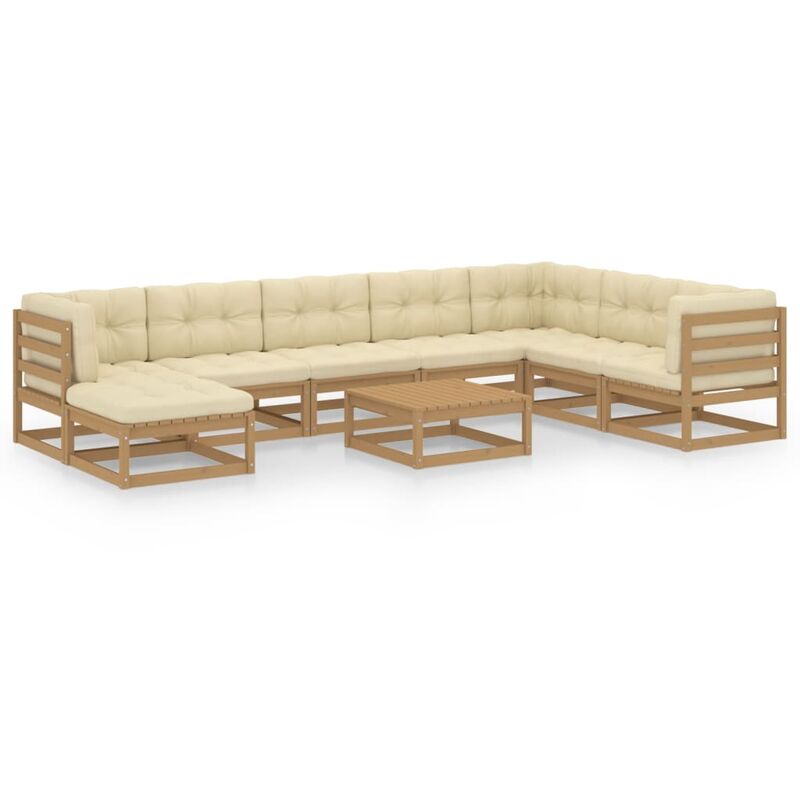 

Vidaxl - Juego de muebles de jardín 9 pzas y cojines madera pino maciza - Marrón