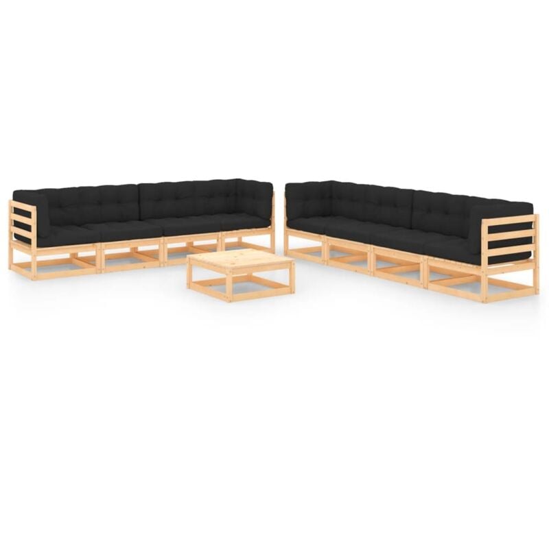 

Juego de muebles de jardín 9 pzas y cojines madera pino maciza - Marrón - Vidaxl