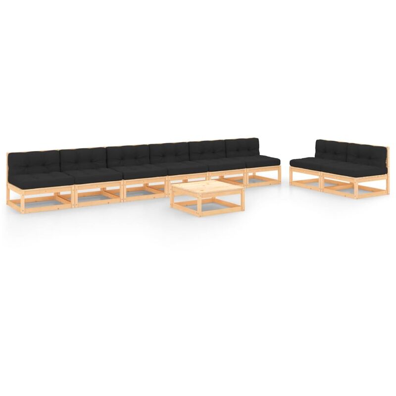 

Juego de muebles de jardín 9 pzas y cojines madera pino maciza - Marrón - Vidaxl