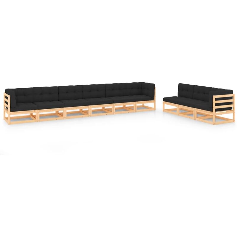 

Juego de muebles de jardín 9 pzas y cojines madera pino maciza - Marrón - Vidaxl