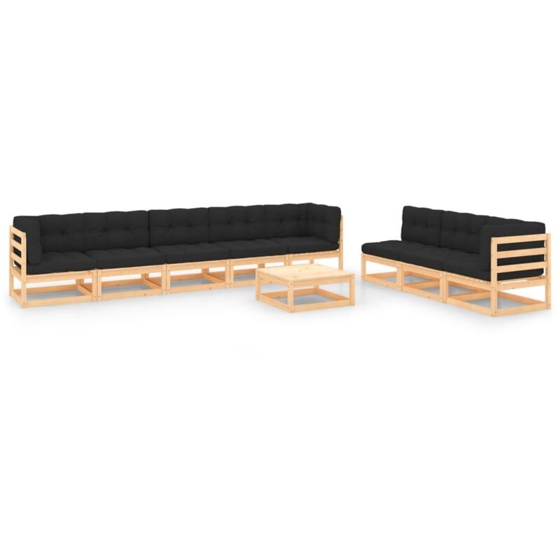 

Juego de muebles de jardín 9 pzas y cojines madera pino maciza - Marrón - Vidaxl