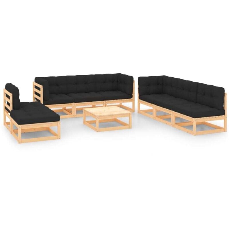 

vidaXL Juego de muebles de jardín 9 pzas y cojines madera pino maciza - Marrón