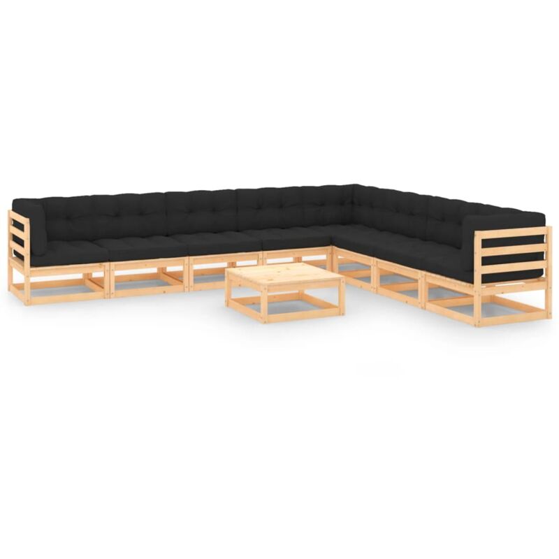 

vidaXL Juego de muebles de jardín 9 pzas y cojines madera pino maciza - Marrón