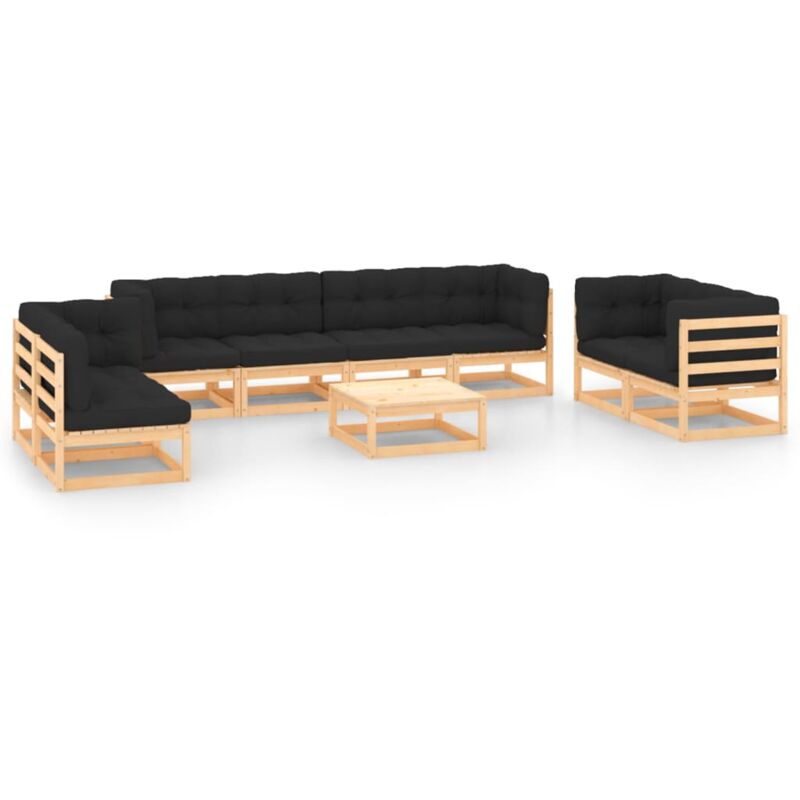 

Juego de muebles de jardín 9 pzas y cojines madera pino maciza - Marrón - Vidaxl