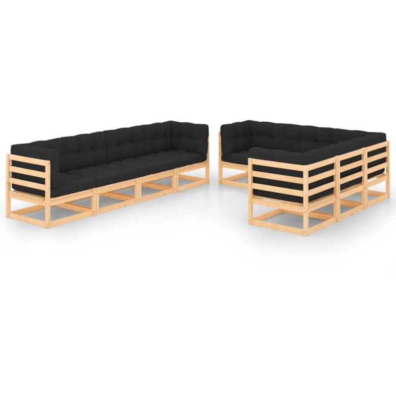 

Juego de muebles de jardín 9 pzas y cojines madera pino maciza - Marrón - Vidaxl
